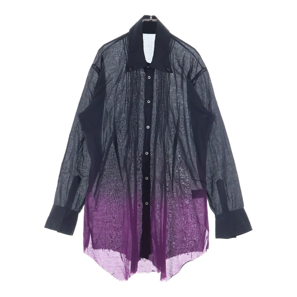 KMRii(ケムリ) Gradation Layered Shirts 03 ROYAL FLASH別注 スカルボタン長袖ロングシャツ ブラック/パープル