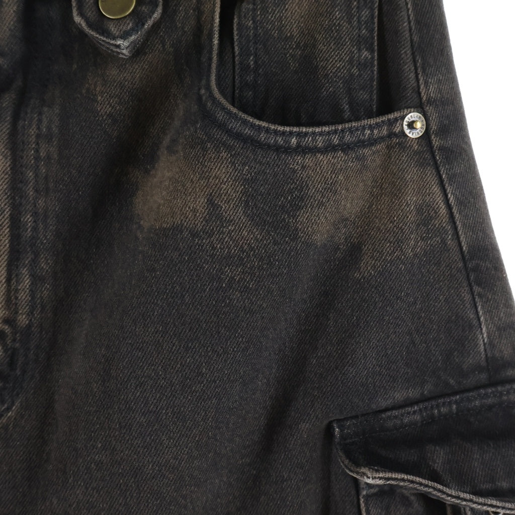 EGONlab.(エゴンラボ) 24AW ウォッシュド加工 サイドジップ ベルトデザイン ワイドデニムパンツ ダークブラウン