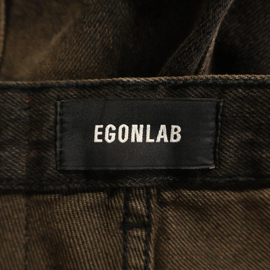 EGONlab.(エゴンラボ) 24AW ウォッシュド加工 サイドジップ ベルトデザイン ワイドデニムパンツ ダークブラウン