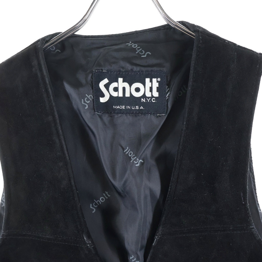 SCHOTT(ショット) 米国製 スエードレザー くるみボタン ベスト ブラック