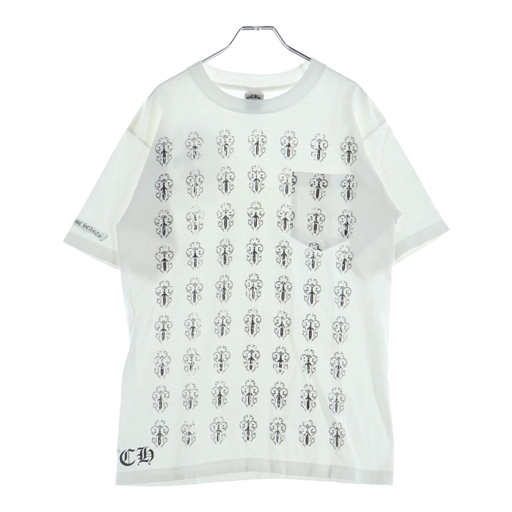 CHROME HEARTS(クロムハーツ) OLD VINE DAGGER BACK BS FLUER S/S TEE ヴァインダガー総柄プリントクルーネック半袖ポケットTシャツ ホワイト
