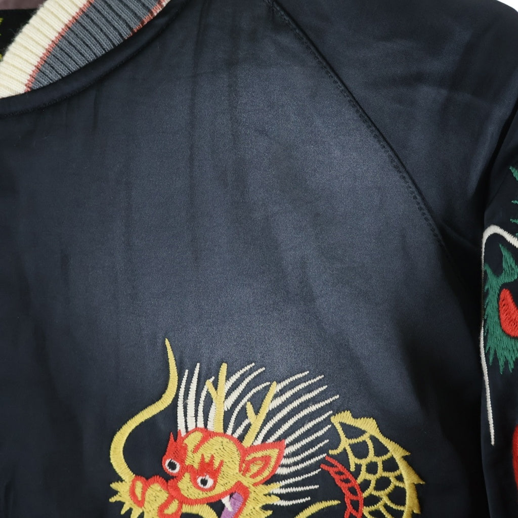 HOUSTON(ヒューストン) MAP USED FISHING SOUVENIR JACKET ユーズド加工 フィッシング スーベニアジャケット スカジャン ブラック 51544