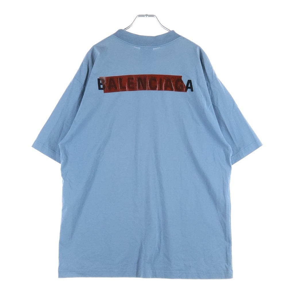 BALENCIAGA(バレンシアガ) 25SS Medium Fit Tee ミディアムフィットTシャツ テープロゴ クルーネック半袖Tシャツ 764235 TSVG2 ライトブルー