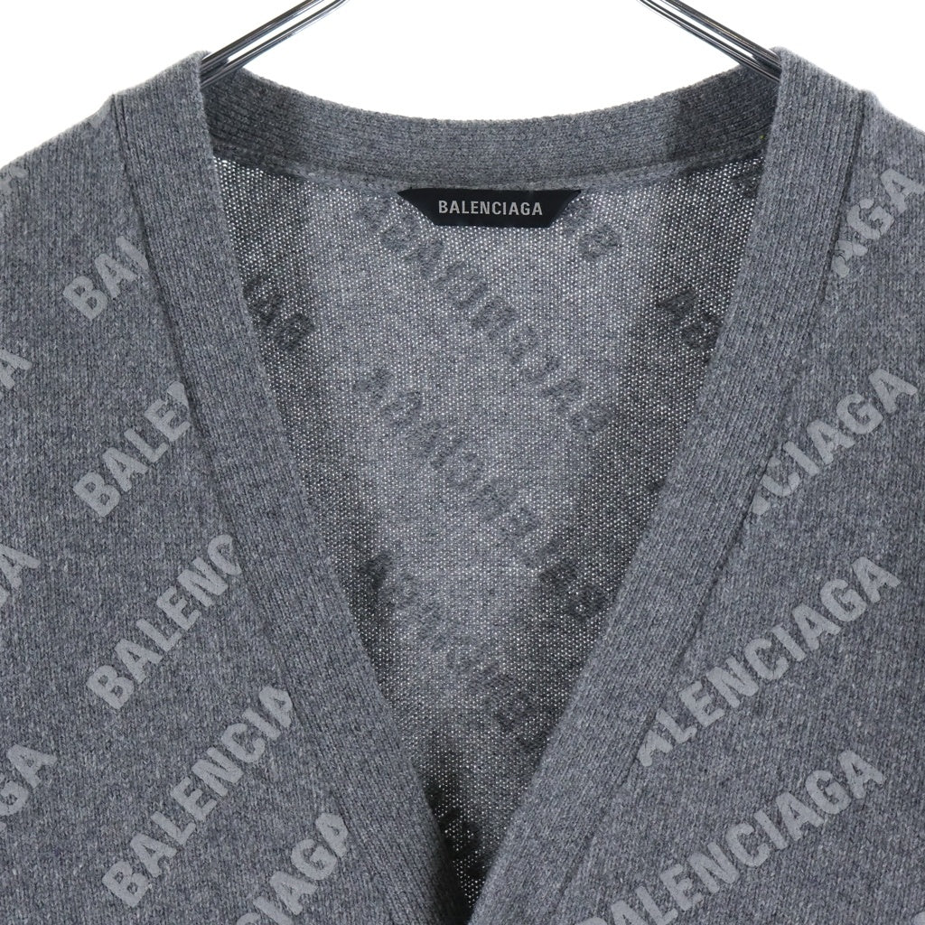 BALENCIAGA(バレンシアガ) All Over Logo Knit Cardigan オールオーバーロゴニットカーディガン 総柄ワッフルロゴニットカーディガン 733855 T4127 グレー