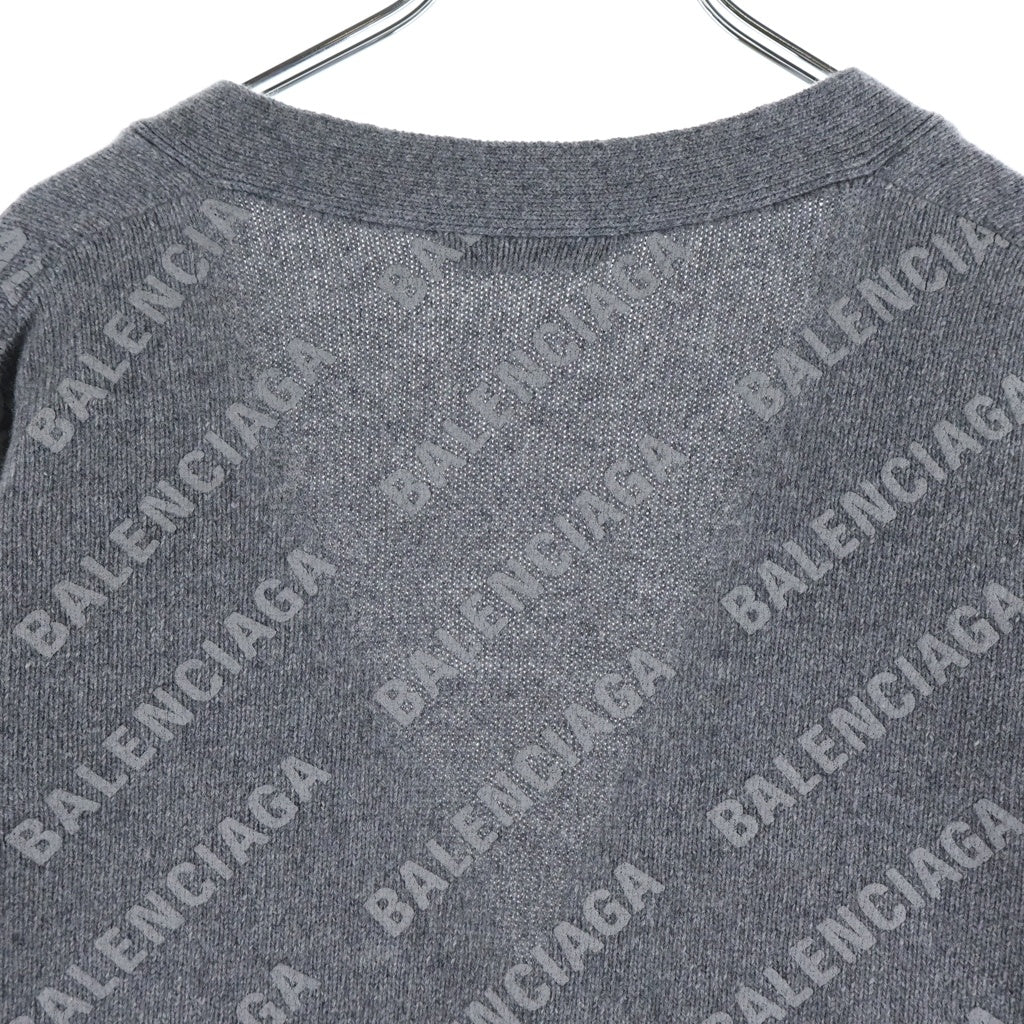 BALENCIAGA(バレンシアガ) All Over Logo Knit Cardigan オールオーバーロゴニットカーディガン 総柄ワッフルロゴニットカーディガン 733855 T4127 グレー