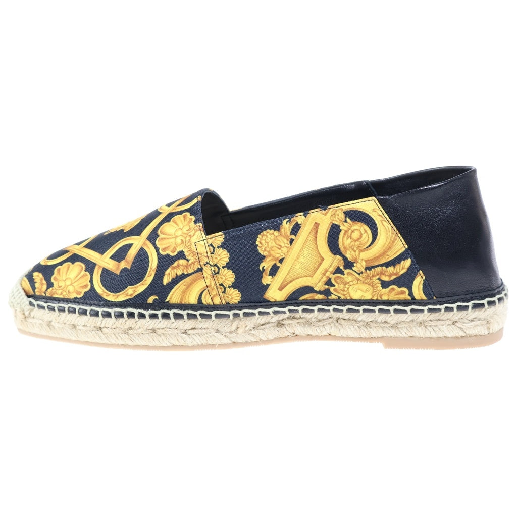 VERSACE(ヴェルサーチ) エスパドリーユ バロッコプリント キャンバスローファー スリッポン ブラック/イエロー 1014774