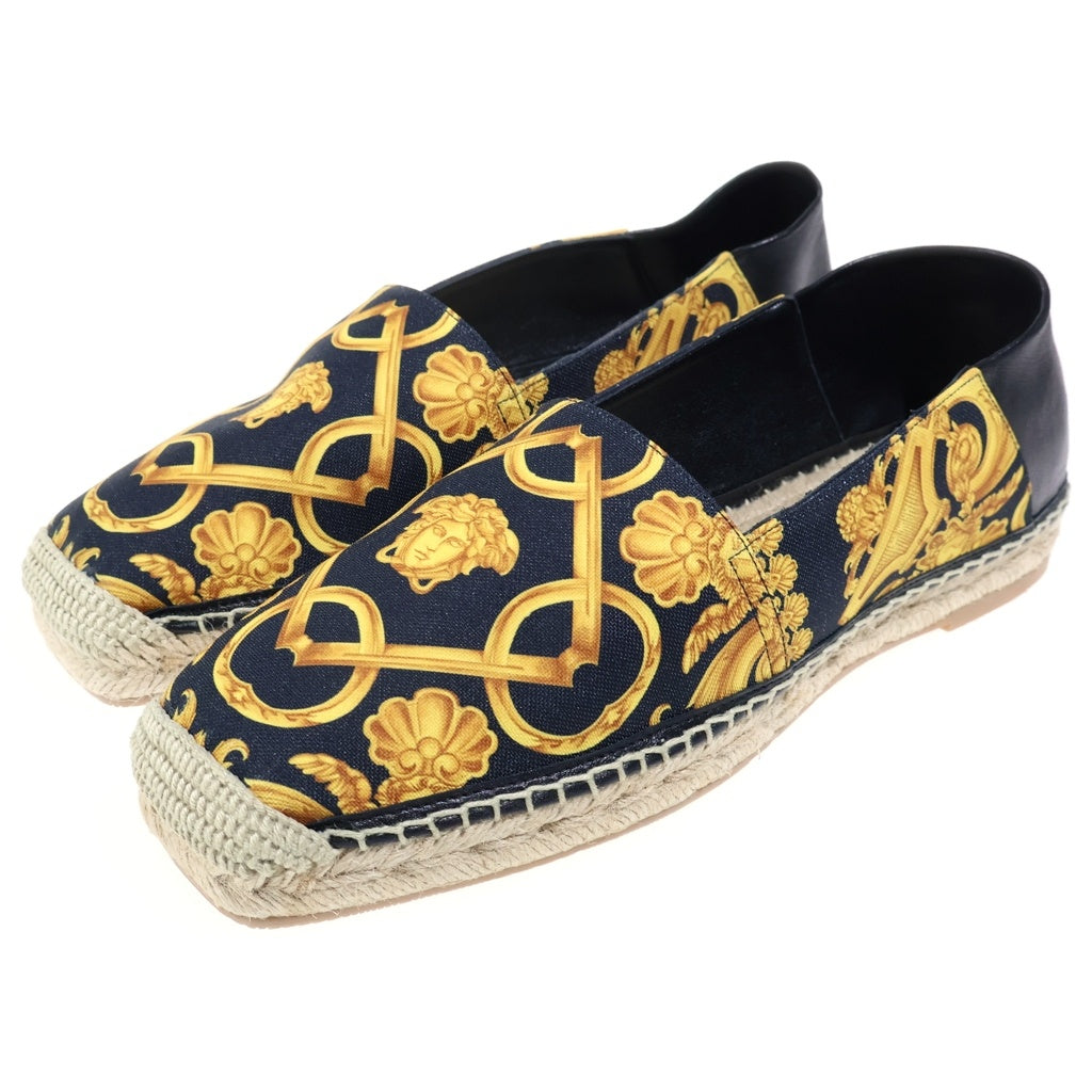 VERSACE(ヴェルサーチ) エスパドリーユ バロッコプリント キャンバスローファー スリッポン ブラック/イエロー 1014774