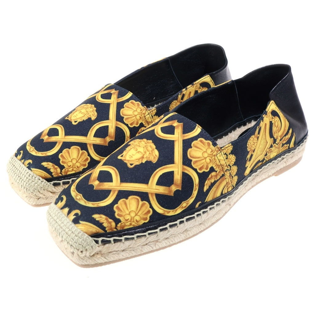 VERSACE(ヴェルサーチ) エスパドリーユ バロッコプリント キャンバスローファー スリッポン ブラック/イエロー 1014774