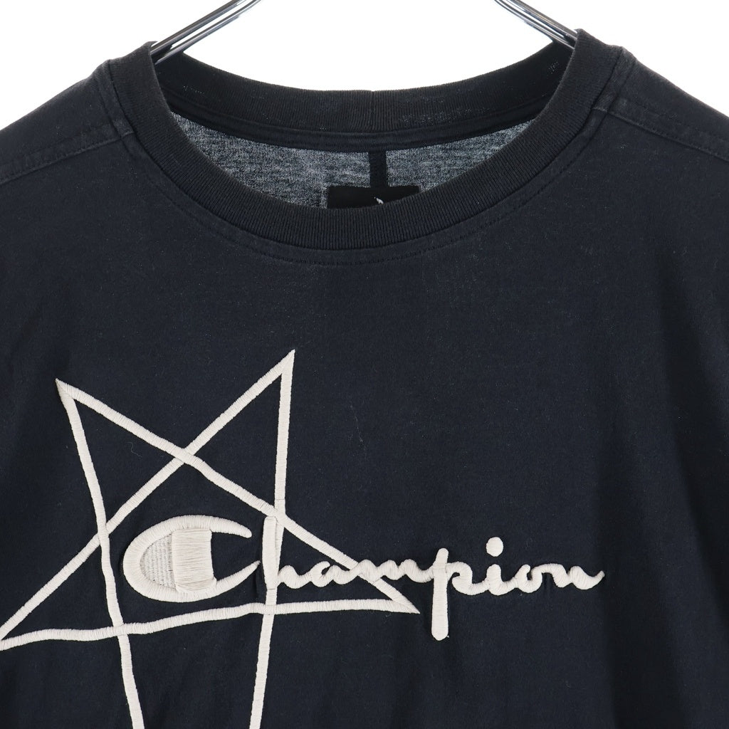 Rick Owens(リックオウエンス) 23AW ×Champion Logo Embroidered Tommy T-Shirt ロゴエンブロイデッドトミーTシャツ ロゴ刺繍クルーネックオーバーサイズ半袖Tシャツ CM02C9229-CHJEG ブラック