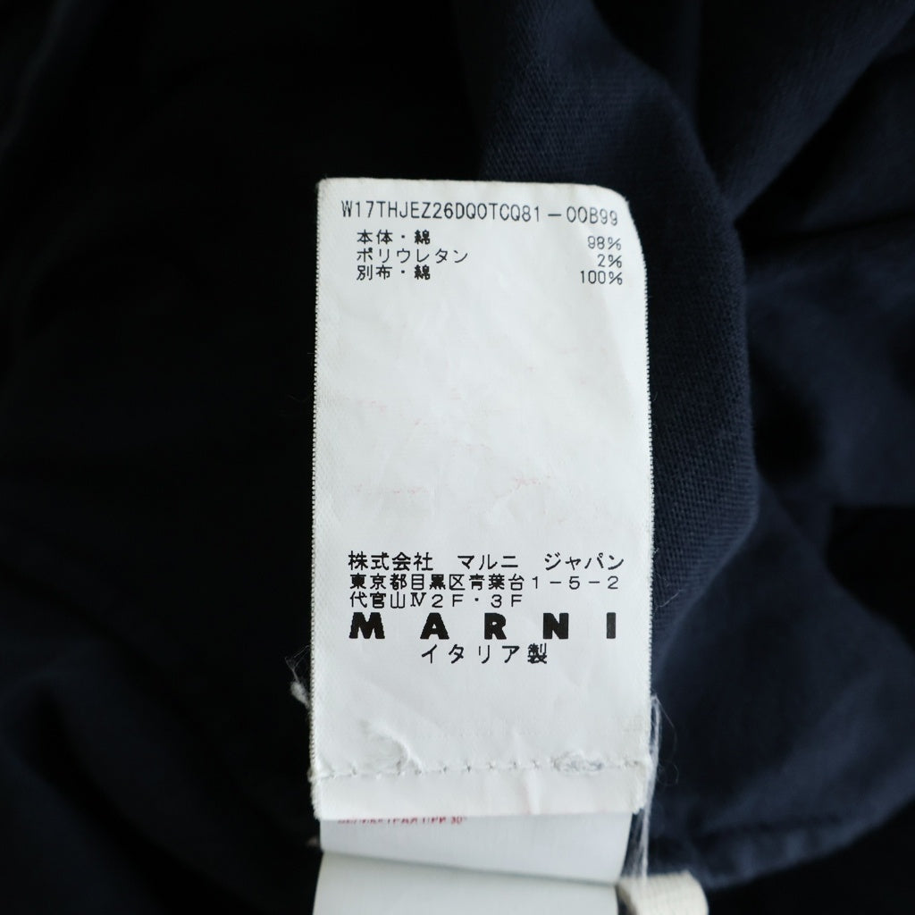 MARNI(マルニ) コットン ナイロン切替デザイン 無地 クルーネック長袖Tシャツ カットソー ネイビー W17THJEZ26DQOTCQ81-00B99