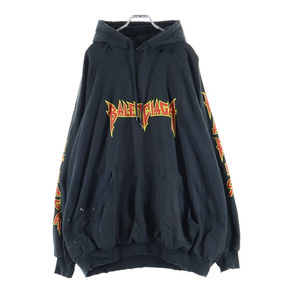 BALENCIAGA(バレンシアガ) 22SS Metal Hoodie Oversized メタルロゴ フーディー プルオーバー スウェットパーカー ブラック 697879 TMV89
