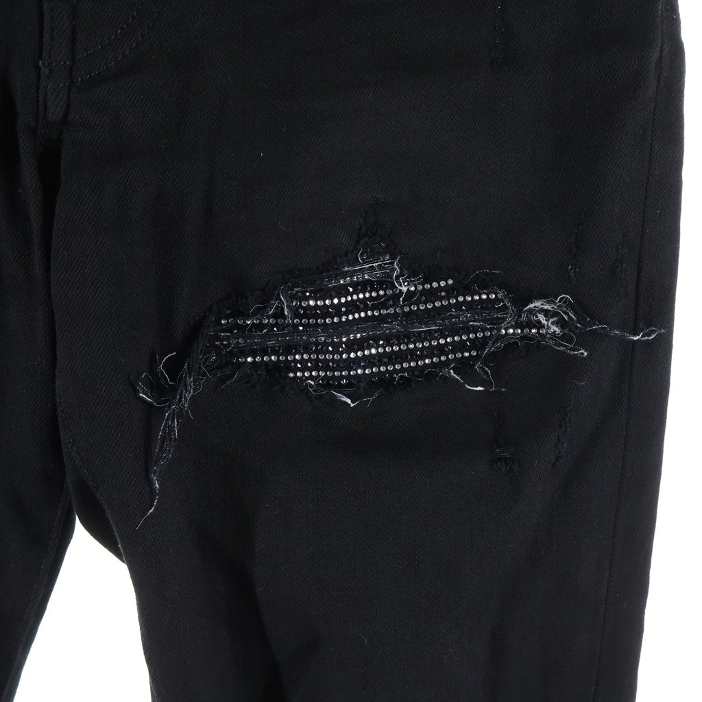 AMIRI(アミリ) MX1 Jean Black OD Crystal エムエックス1 ブラックODクリスタル ラインストーンダメージ加工スタックスキニーデニムパンツ ブラック