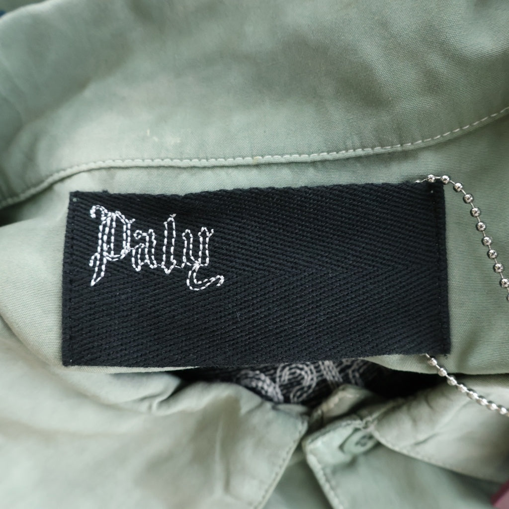 Paly Hollywood(パリーハリウッド) Alta Cienega Motel S/S Button down Shirts アルタシェネガモーテルショートスリーブボタンダウンシャツ ロゴ刺繍ダメージ加工半袖シャツ グリーン