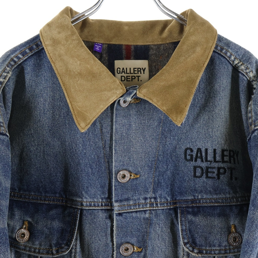 GALLERY DEPT.(ギャラリーデプト) Santa Fe Flannel Denim Trucker Jacket サンタフェ フランネルデニムトラッカージャケット ロゴ刺繍スエードカラーダメージ加工デニムジャケット インディゴ