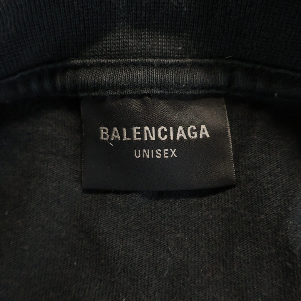 BALENCIAGA(バレンシアガ) 22AW Skater Oversized L/S T-shirt スケーターオーバーサイズドロングスリーブTシャツ ロゴワッペンダメージ加工クルーネック長袖Tシャツ 739027 70VA7 ブラック