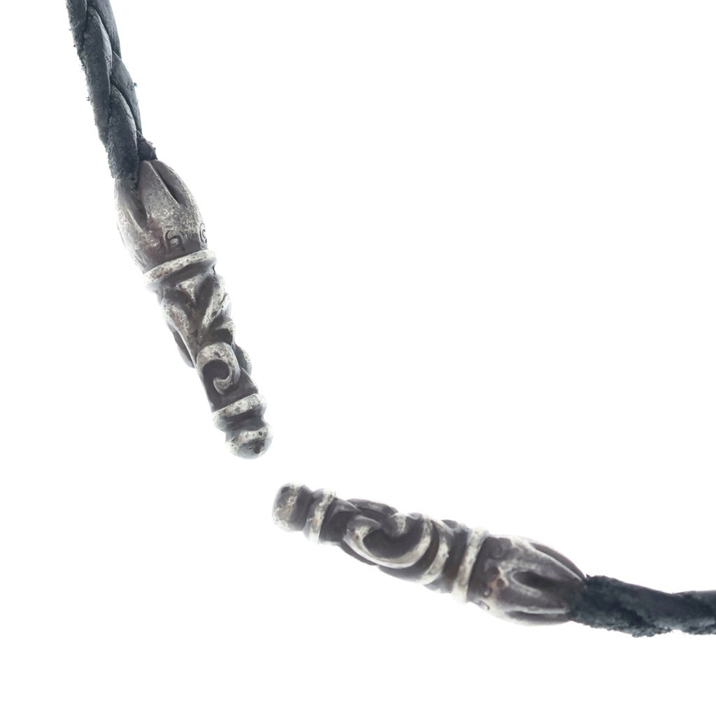 CHROME HEARTS(クロムハーツ) LEATHER BRAID SCROLL ネックレス レザーブレイドネックレス ブラック/シルバー BCA377