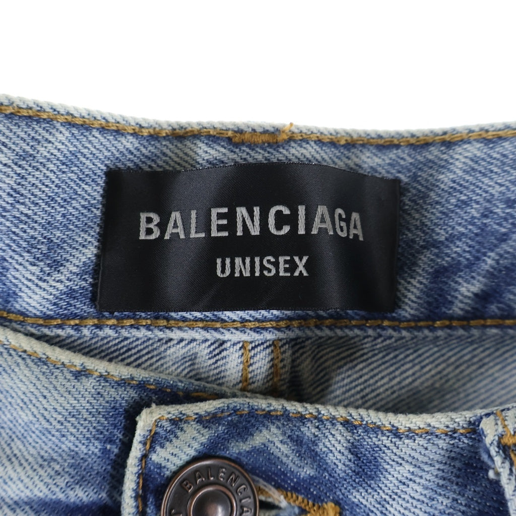 BALENCIAGA(バレンシアガ) 24AW Cut-Up Baggy Jeans Iced/Stained カットアップバギージーンズ アイスド/ステインド ドッキングワイドデニムパンツ インディゴ/ブルー 805094 TRW90