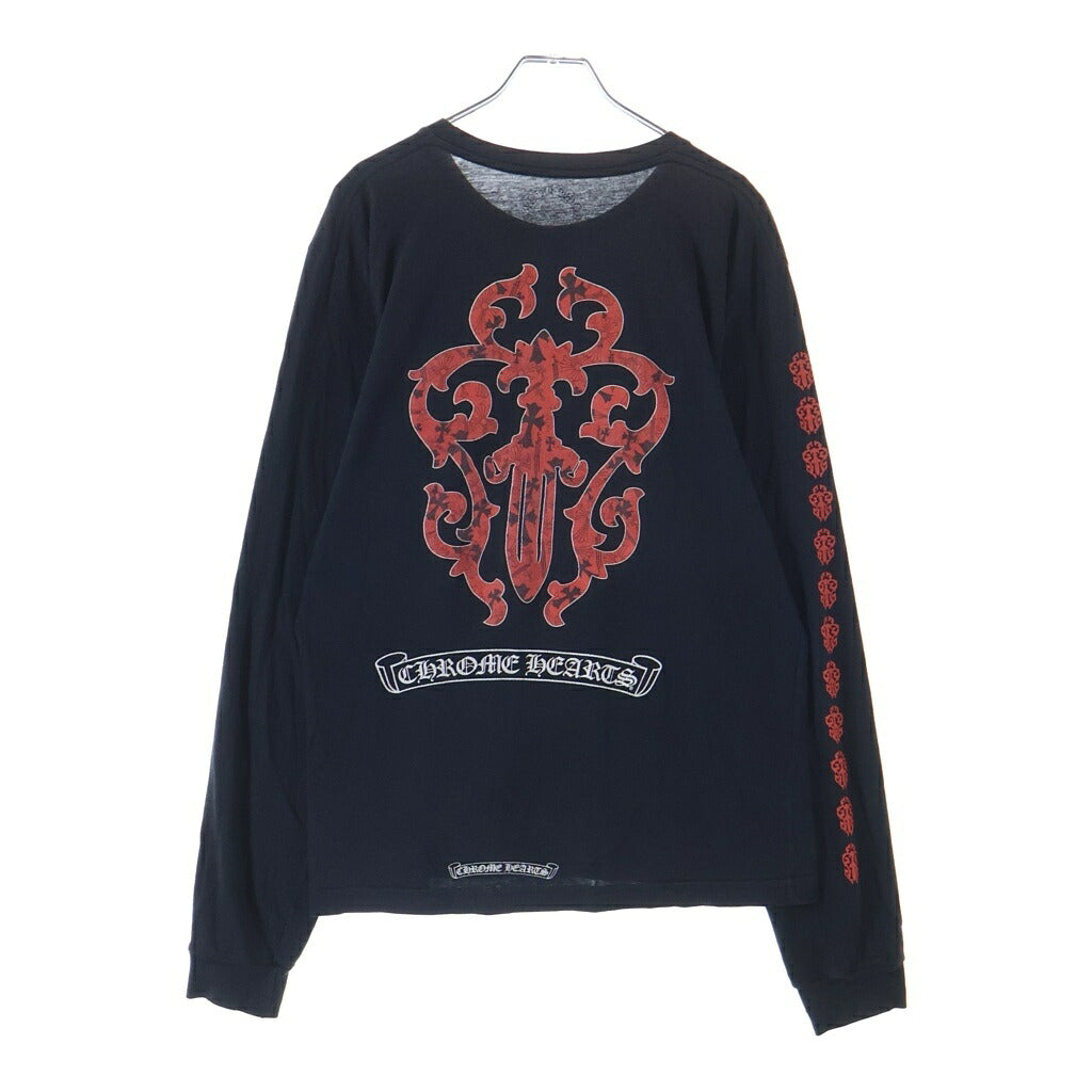 CHROME HEARTS(クロムハーツ) BACK VINE DAGGER L/S T-SHIRTS バックバインダガープリントロングスリーブTシャツ クルーネック長袖Tシャツ ブラック/レッド