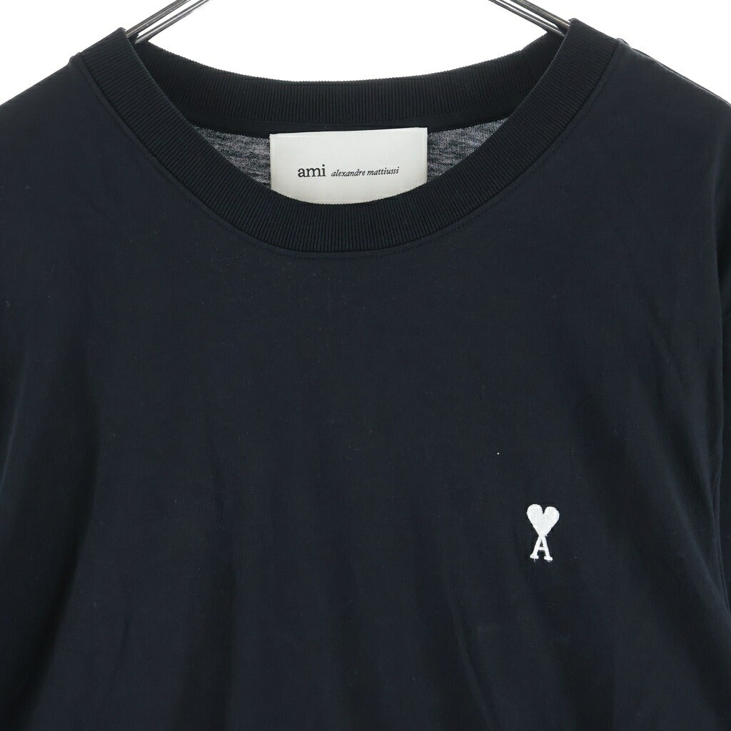 ami paris(アミパリス) CONTRASTED AMI DE COEUR TSHIRT ロゴエンブロイダリー クルーネック半袖Tシャツ カットソー ブラック HTS416.724