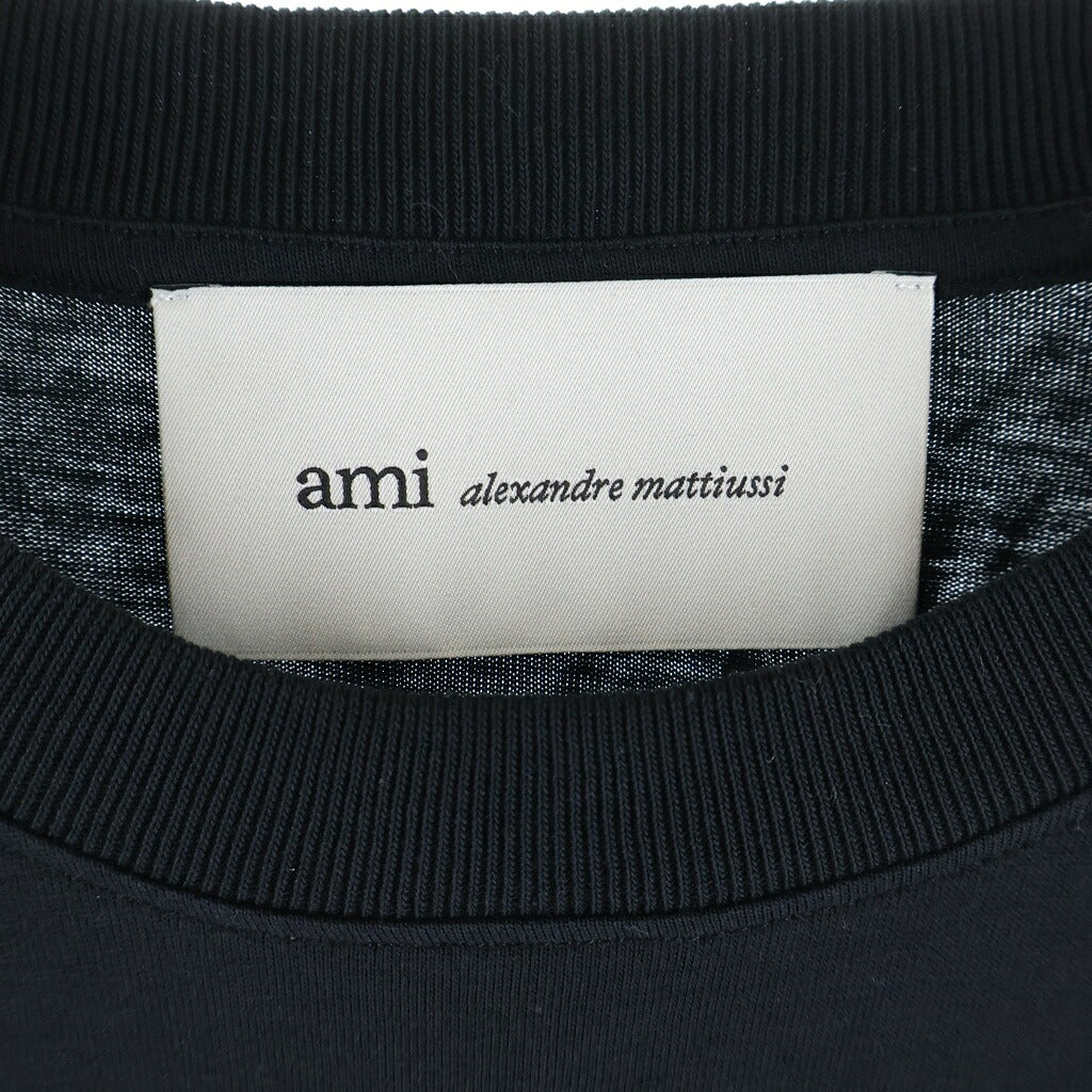 ami paris(アミパリス) CONTRASTED AMI DE COEUR TSHIRT ロゴエンブロイダリー クルーネック半袖Tシャツ カットソー ブラック HTS416.724