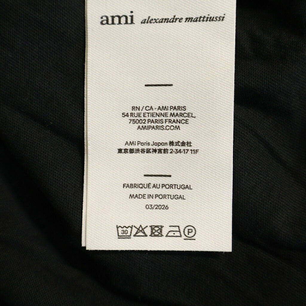 ami paris(アミパリス) CONTRASTED AMI DE COEUR TSHIRT ロゴエンブロイダリー クルーネック半袖Tシャツ カットソー ブラック HTS416.724