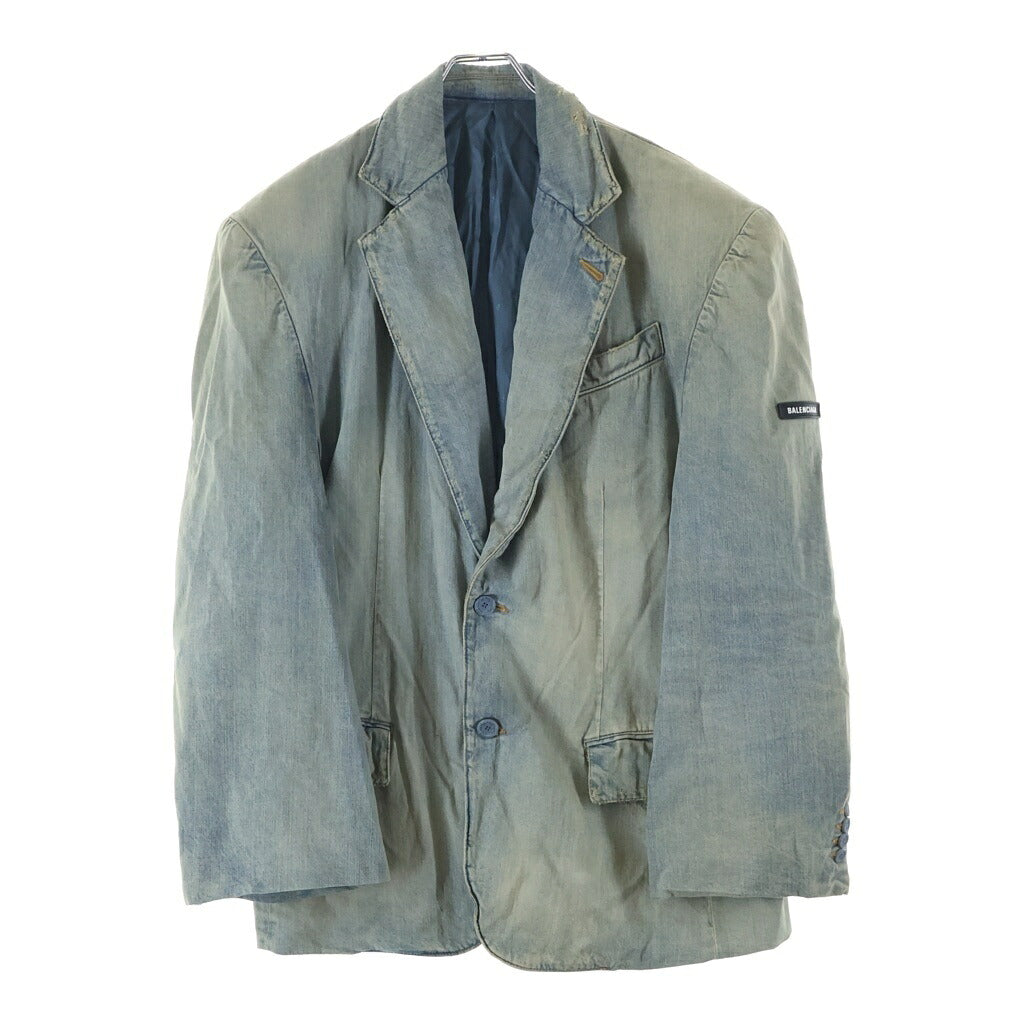 BALENCIAGA(バレンシアガ) JAPANESE RING BLUE DENIM JACKET ヴィンテージ加工 ロゴ デニム ジャケット テーラードジャケット 786469 TPW53