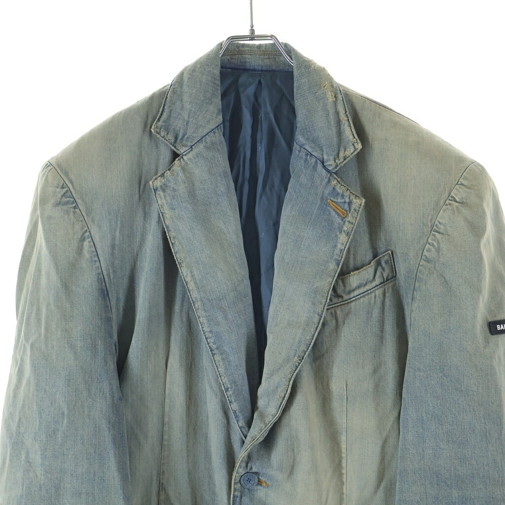 BALENCIAGA(バレンシアガ) JAPANESE RING BLUE DENIM JACKET ヴィンテージ加工 ロゴ デニム ジャケット テーラードジャケット 786469 TPW53