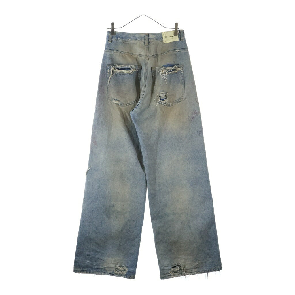 Lildenimjean(リルデニムジーン) TATTOO JEANS 総柄 ダメージ加工 ワイド デニムパンツ インディゴ