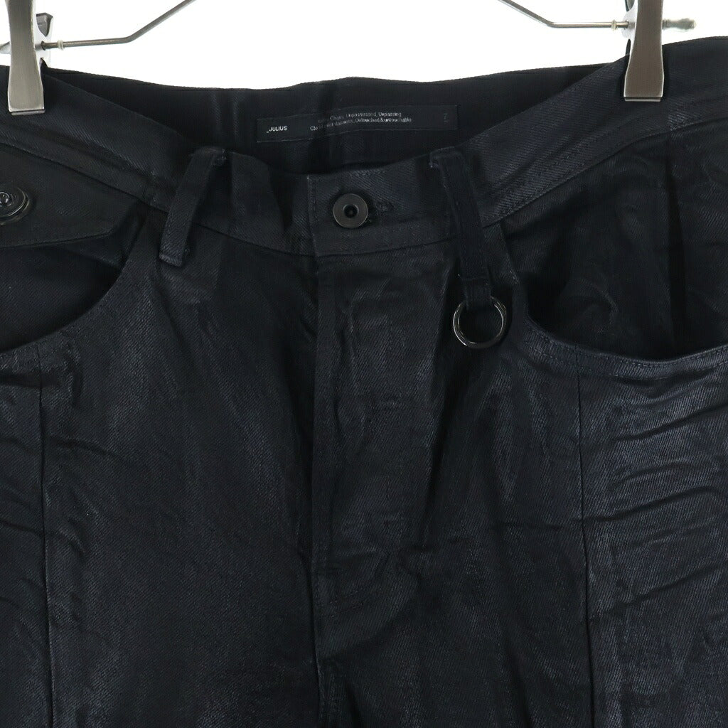 JULIUS(ユリウス) 26SS 12oz DENIM COATING PANTS コーティング加工 ボタンフライ フレアデニムパンツ ブラック 937PAM2-C