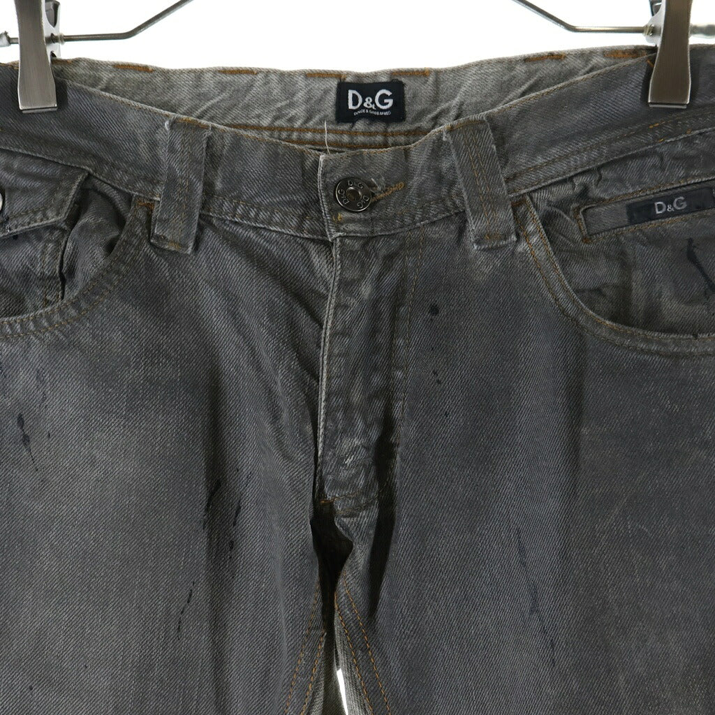D&G(ディーアンドジー) 00S Coated Switching Comfort Fit Denim コーティングスイッチングコンフォートフィットデニム ワックス加工ジップフライストレートデニムパンツ グレー