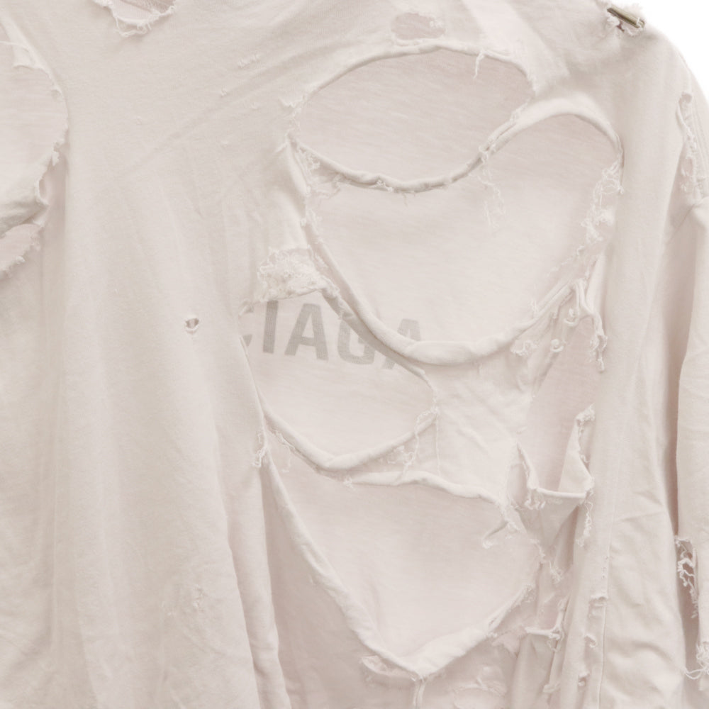 BALENCIAGA(バレンシアガ) 24SS Mirror Logo Oversized T-Shirt ミラーロゴダメージ加工オーバーサイズクルーネック半袖Tシャツ グレー 739028 TQVN7