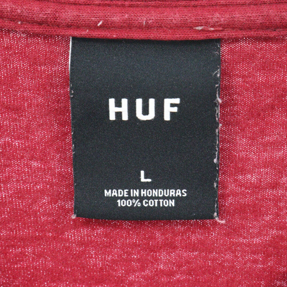 HUF(ハフ) ボックスロゴプリント 長袖 クルーネック Tシャツ レッド