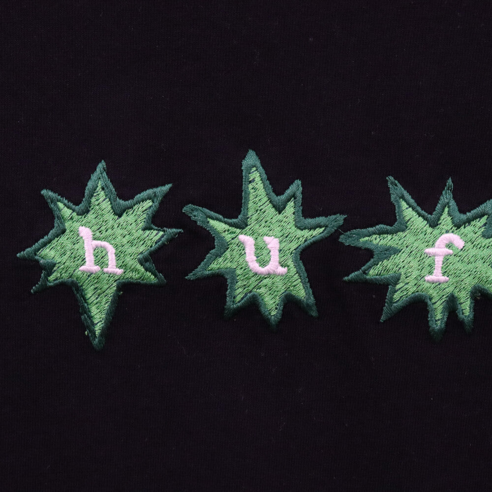 HUF(ハフ) ガンジャ ロゴ刺繍 クルーネック 半袖Tシャツ ブラック
