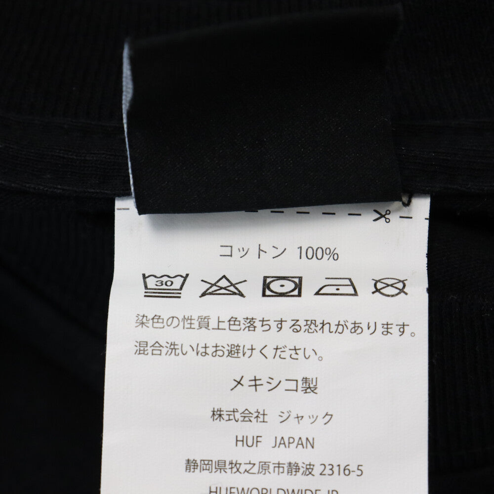 HUF(ハフ) ガンジャ ロゴ刺繍 クルーネック 半袖Tシャツ ブラック