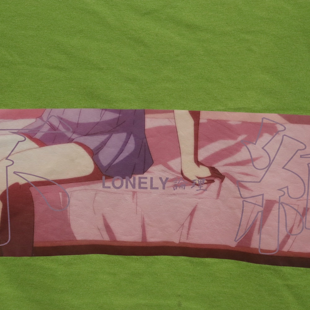 LONELY論理(ロンリー) 不純フロントプリントクルーネック半袖Tシャツ グリーン