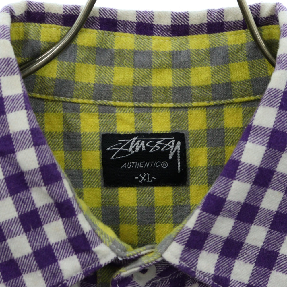 STUSSY(ステューシー) コットン チェック柄 半袖 シャツ パープル