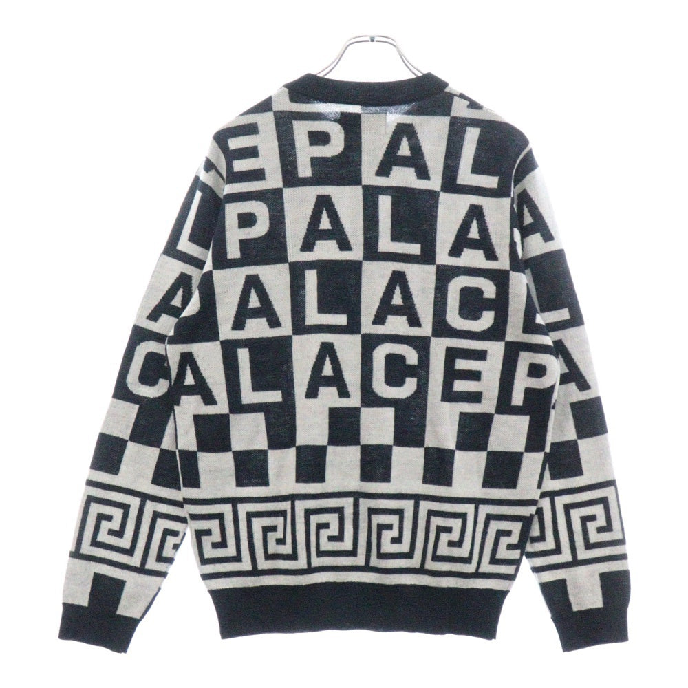 Palace Skateboards(パレススケートボーズ) 16AW CHECK-IT KNIT ジャガードロゴ総柄クルーネックニットセーター ネイビー/グレー