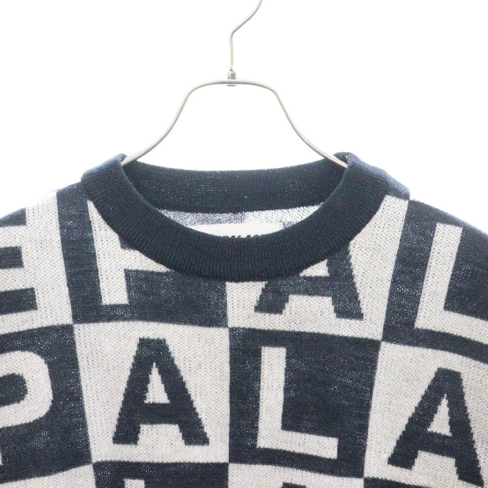 Palace Skateboards(パレススケートボーズ) 16AW CHECK-IT KNIT ジャガードロゴ総柄クルーネックニットセーター ネイビー/グレー