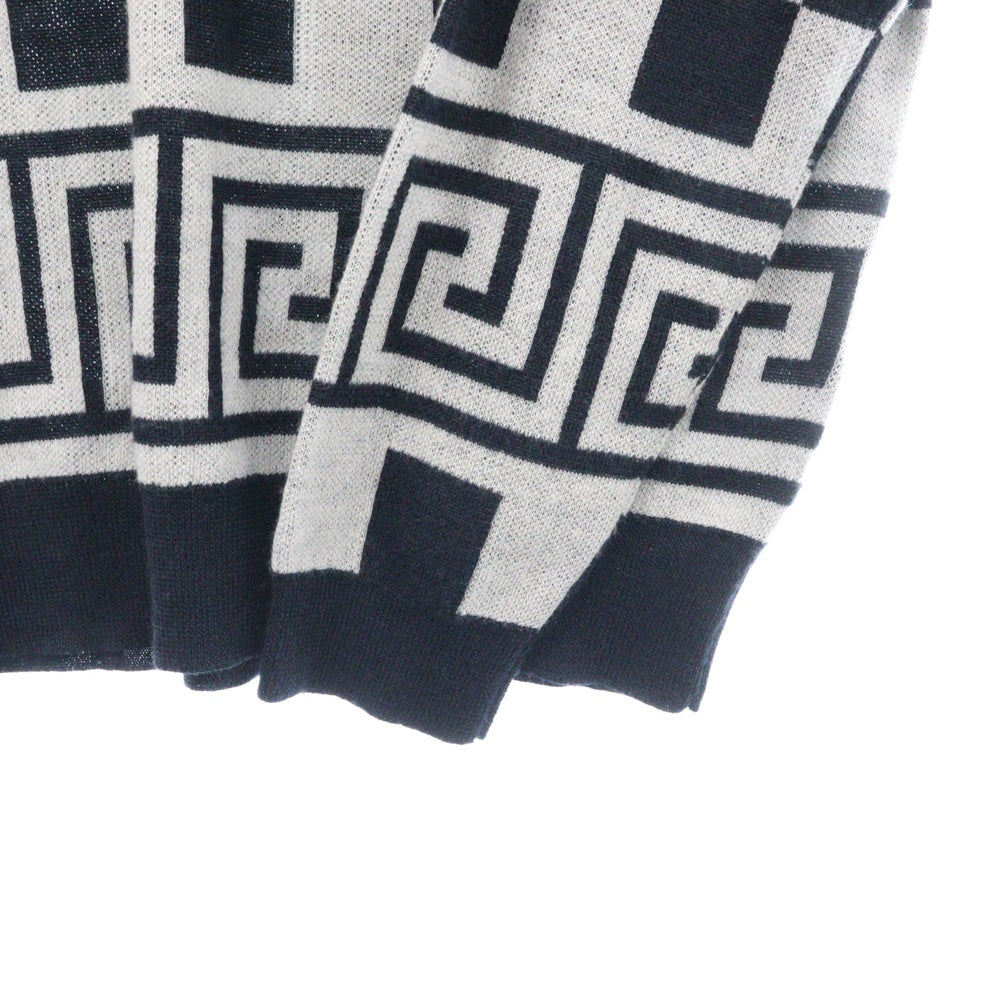 Palace Skateboards(パレススケートボーズ) 16AW CHECK-IT KNIT ジャガードロゴ総柄クルーネックニットセーター ネイビー/グレー