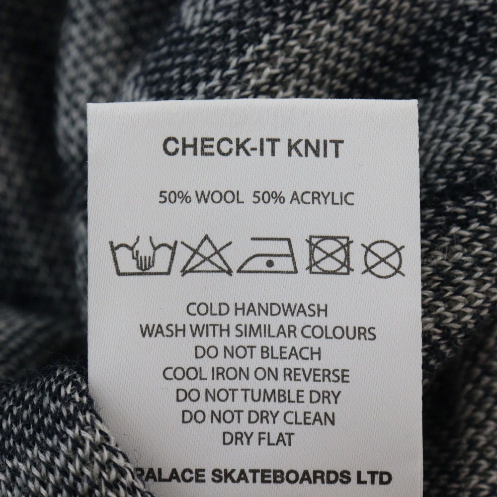 Palace Skateboards(パレススケートボーズ) 16AW CHECK-IT KNIT ジャガードロゴ総柄クルーネックニットセーター ネイビー/グレー