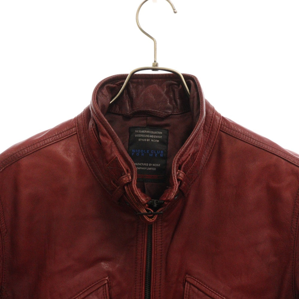 NICOLE CLUB FOR MEN(ニコルクラブフォーメン) ジップアップ シングルライダース レザージャケット レッド 4464-3700