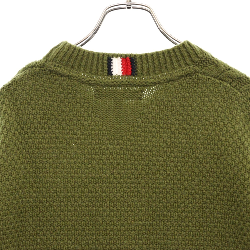 TOMMY HILFIGER(トミーヒルフィガー) CABLE MONOTYPE CREW NECK ケーブルモノタイプ フロントロゴ クルーネックニットセーター カーキ MW33082