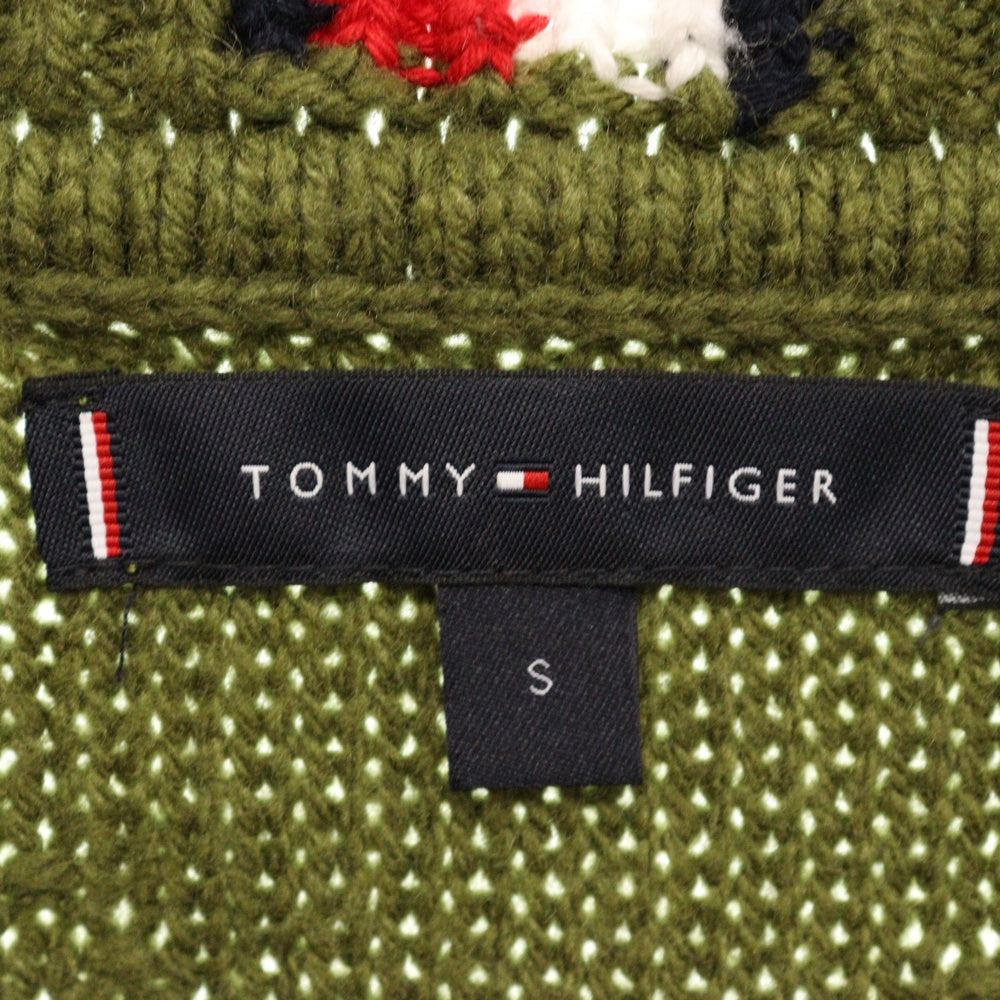 TOMMY HILFIGER(トミーヒルフィガー) CABLE MONOTYPE CREW NECK ケーブルモノタイプ フロントロゴ クルーネックニットセーター カーキ MW33082