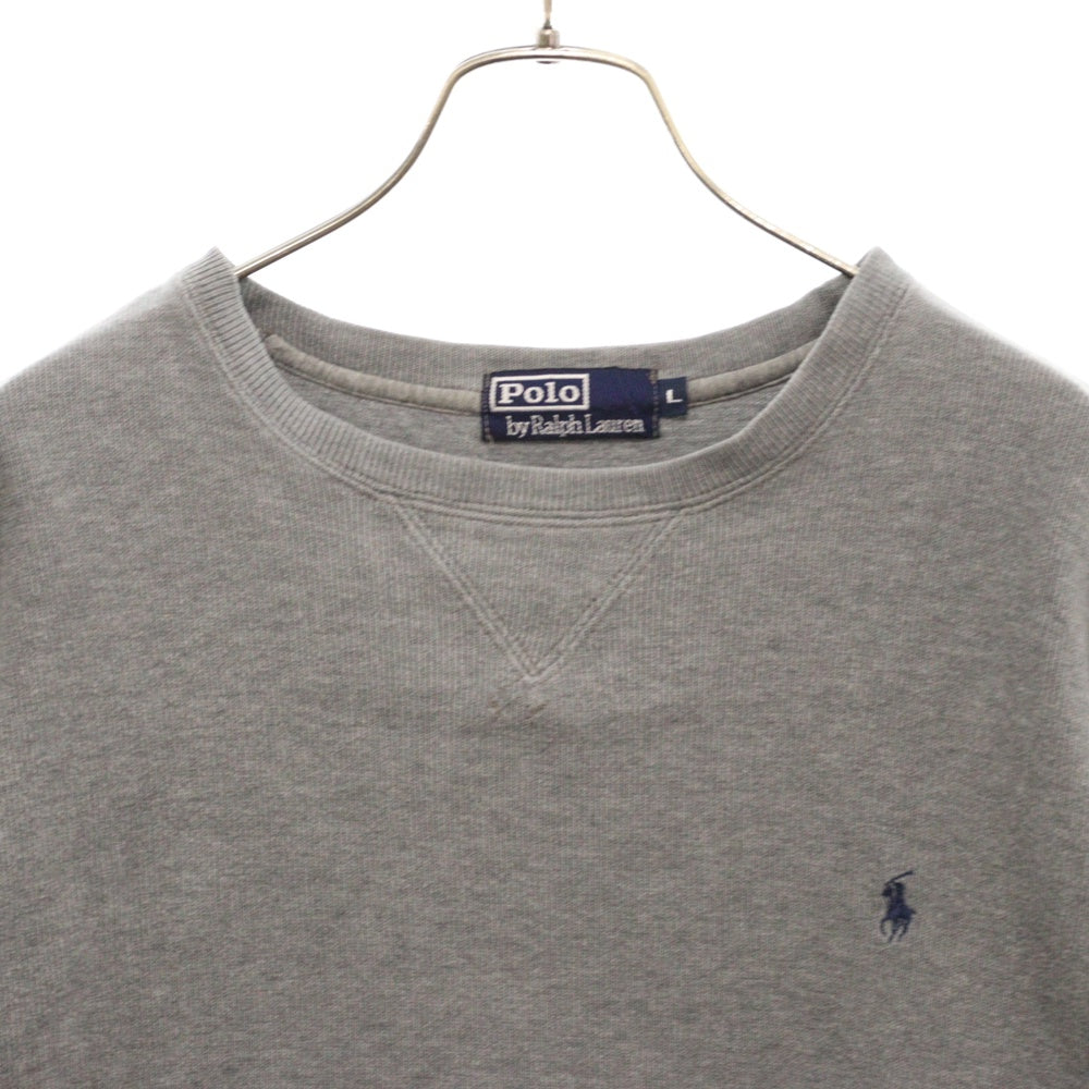 POLO RALPH LAUREN(ポロラルフローレン) ポニー刺繍 Vガゼット クルーネックスウェットトレーナー グレー KK-RL-LW-0501