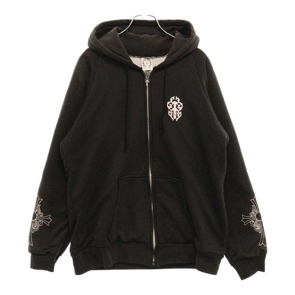 CHROME HEARTS(クロムハーツ) OLD Dagger Zip Hoodie オールドモデル ダガープリント 袖クロス 裏地サーマル ジップパーカーパーカー フーディー ブラック