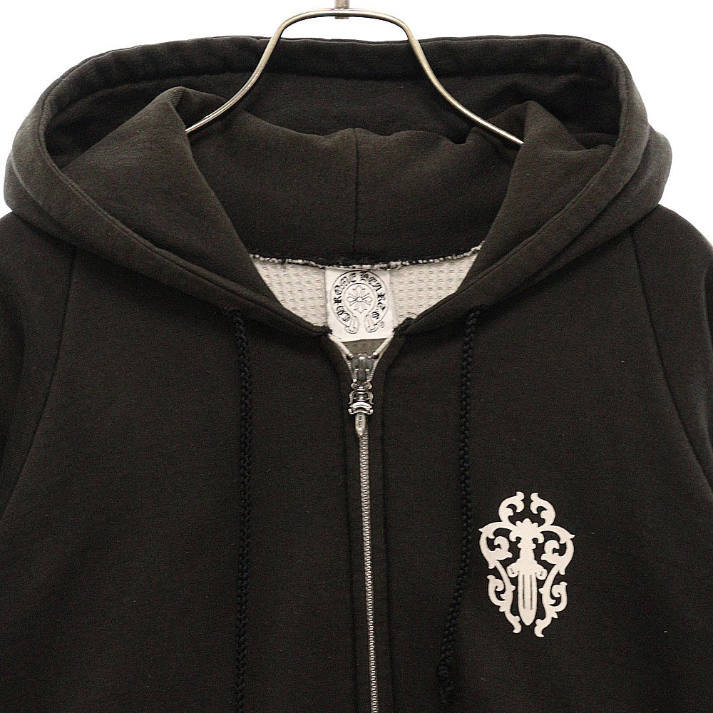CHROME HEARTS(クロムハーツ) OLD Dagger Zip Hoodie オールドモデル ダガープリント 袖クロス 裏地サーマル ジップパーカーパーカー フーディー ブラック