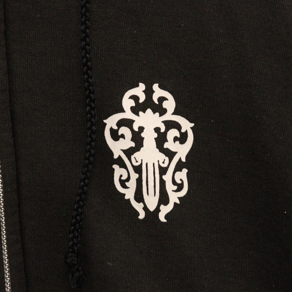 CHROME HEARTS(クロムハーツ) OLD Dagger Zip Hoodie オールドモデル ダガープリント 袖クロス 裏地サーマル ジップパーカーパーカー フーディー ブラック