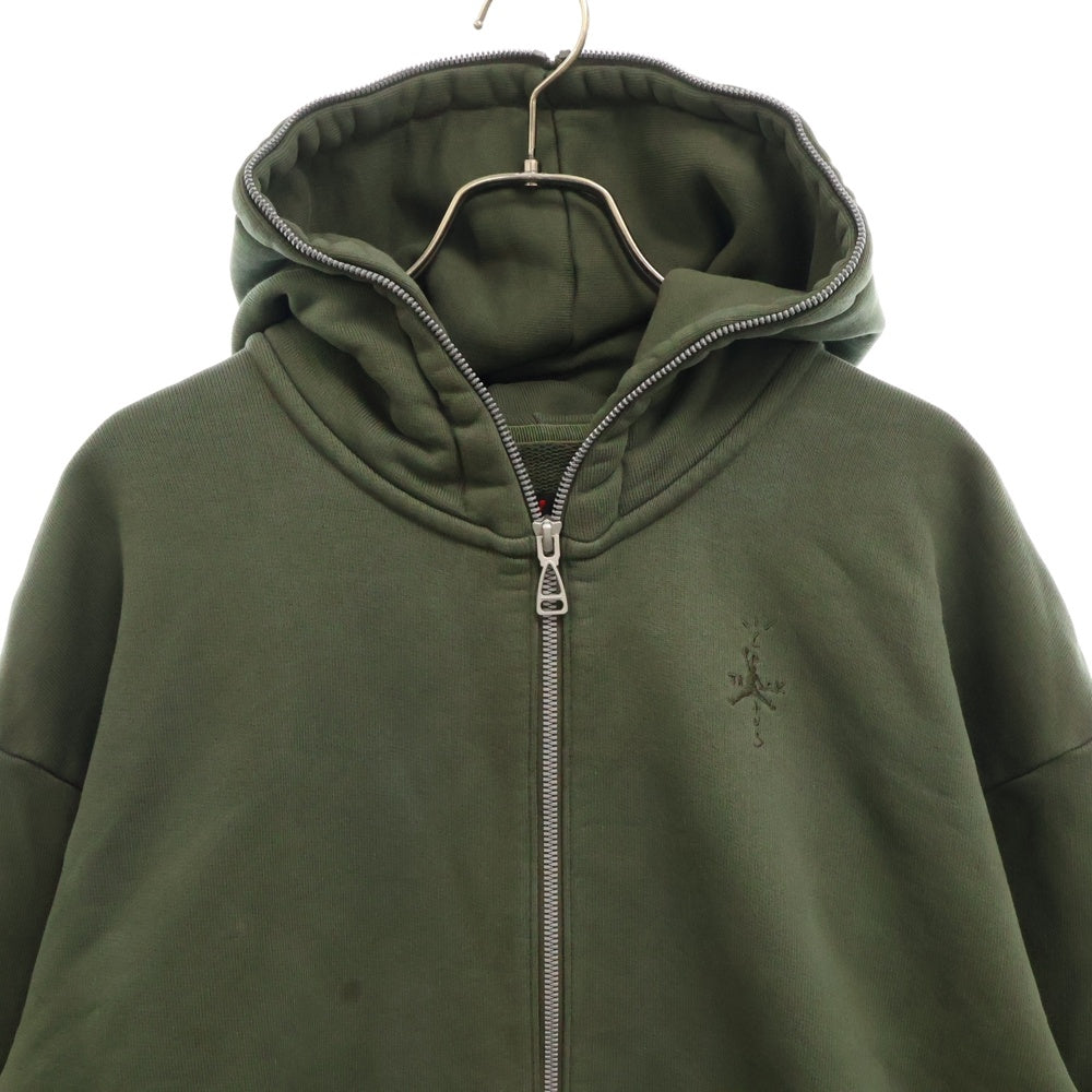 NIKE(ナイキ) ×Travis Scott JORDAN BRAND Pullover Hoodie ×トラヴィススコット カクタス ジャック ジョーダンブランド ロゴ 刺繍プリント ジップアップパーカー カーキ DZ5500-325