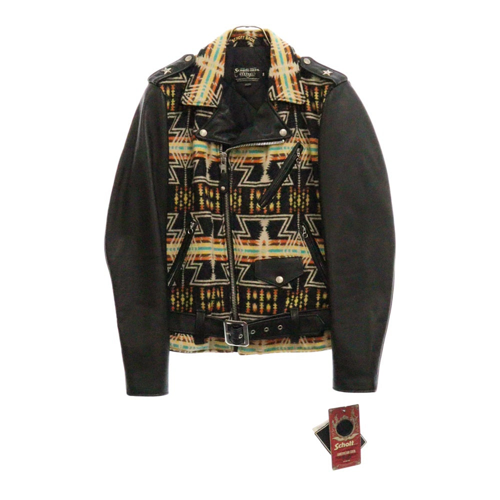 SCHOTT(ショット) 83UST NAVAJO BLANKET ONESTAR TALL ナバホ ブランケット ワンスター レザー ダブルライダースジャケット ブラック/マルチ 7456