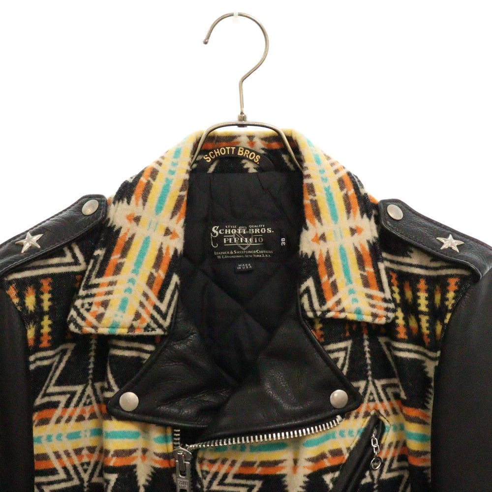 SCHOTT(ショット) 83UST NAVAJO BLANKET ONESTAR TALL ナバホ ブランケット ワンスター レザー ダブルライダースジャケット ブラック/マルチ 7456